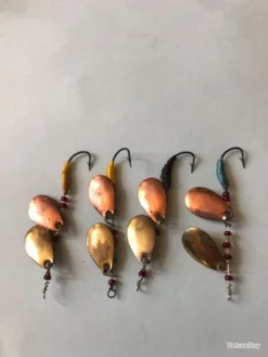 4 Cuillère Double Or Cuivre 3 Cm Pêche TRUITE Occasion Collection