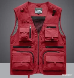 Mountain Gilet De Pêche 12 Poches, Coloris ROUGE......LIV OFFERTE