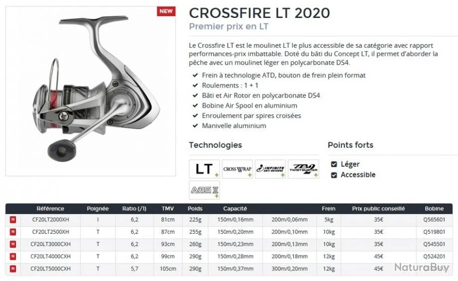 Crossfire 20 LT 1000 XH Moulinet Spinning Daiwa – Image 2